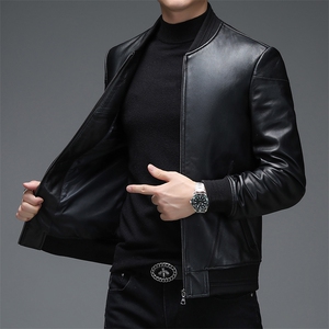 WL-DK018海宁2023新款皮衣男绵羊皮外套棒球服潮简约夹克P540图片