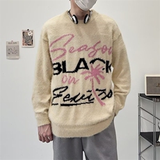 潮牌提花水貂毛宽松软糯毛衣男女秋冬季慵懒情侣毛茸针织衫外套，男装针织衫/毛衣，星座1013