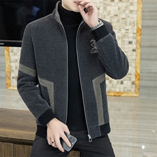 秋冬新款男高品质立领拼接加棉加厚毛呢大衣短款夹克外套A30P150，男装夹克，电商B226-2（原B217-2）