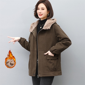 宽松挺阔工装派克加厚加绒毛内胆外套棉衣女中长款棉服图片