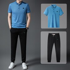 中年男士套装夏季宽松免烫2023新款中年冰丝时尚百搭男装夏季，男装休闲套装，电商B212（原钱塘6029）