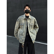 得物二开美式复古拼色翻领夹克水洗做旧宽松休闲外套JK1176-P88，男装夹克，星座1103-3