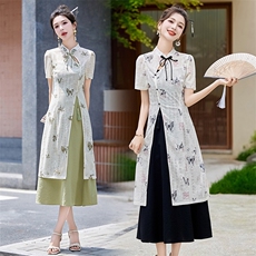 现货~~2024夏季新款新中式百搭两件套连衣裙套装裙，女装套装/套裙，半夏