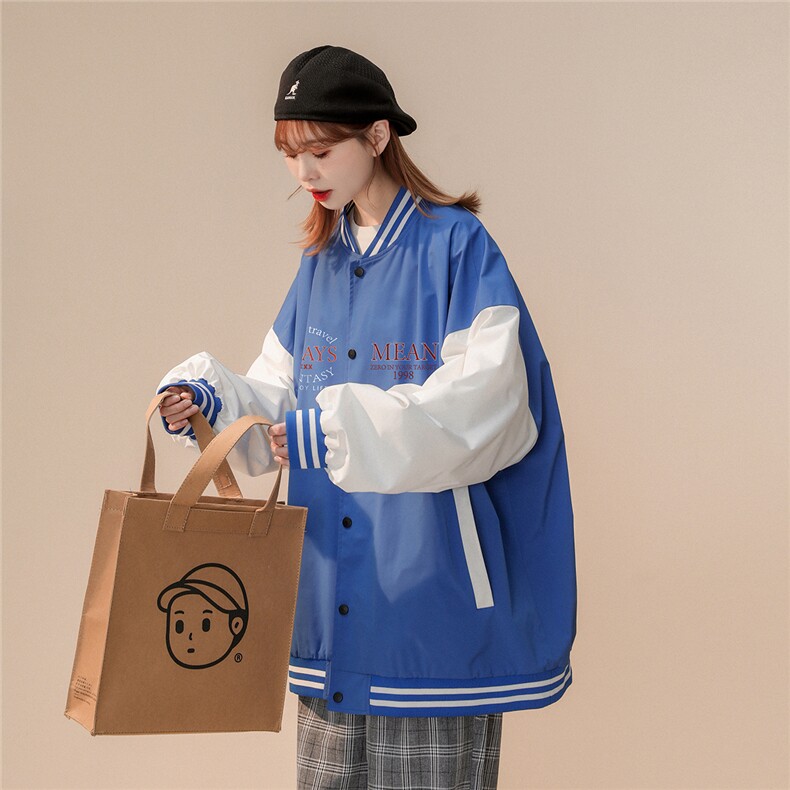 中性风2023秋季新款港风oversize情侣棒球服夹克G8021p65控88,男装夹克,A247A