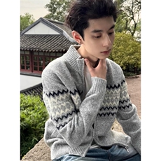 秋冬松弛氛围感麻花纹菱格针织衫男女美式复古宽松休闲慵懒风毛衣，男装针织衫/毛衣，星座506A