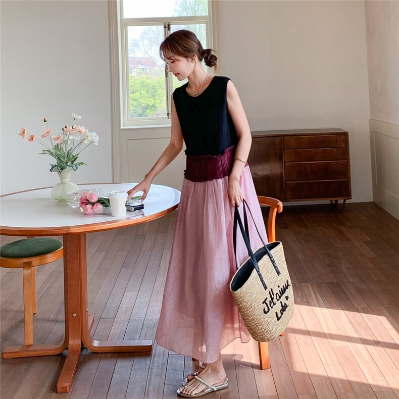 现货+买家秀宫庭风拼接背心连衣裙渡假风2C187-8818-P140-K198,女装连衣裙,2C187