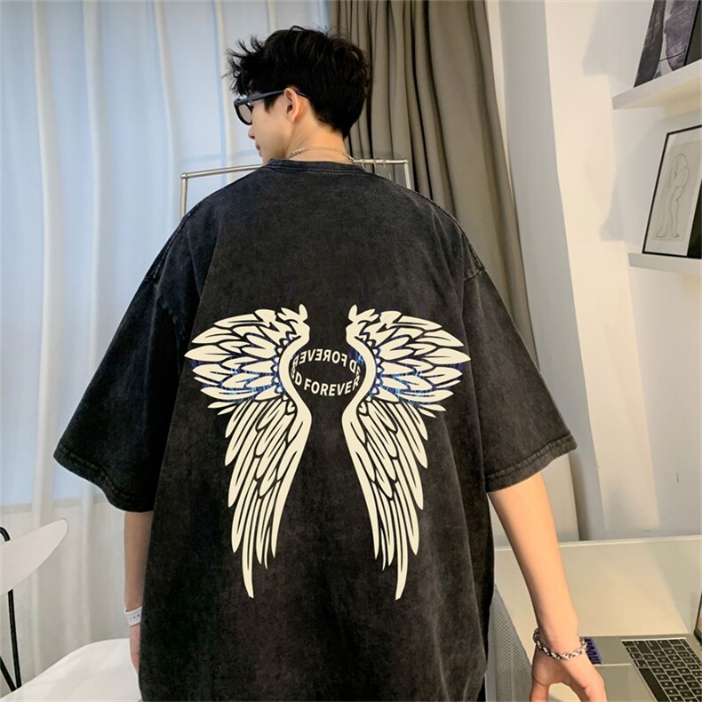 DSA028-SXDT2230 P32重磅蜡染克美式复古水洗潮牌印花短袖男图片
