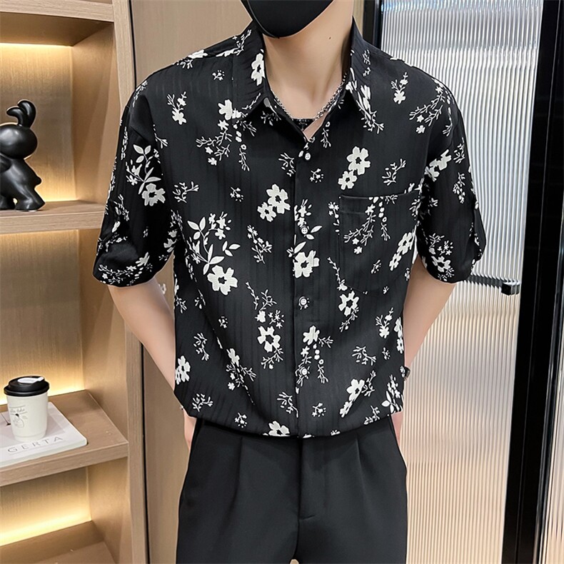 CS539-P45夏季时尚青年五分袖短袖衬衣青年中袖衬衫碎花,男装T恤,星座507A（原星座306B-2）