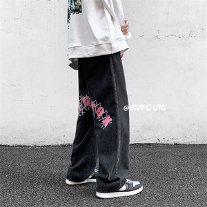 港风 美潮做旧牛仔裤长裤直筒裤A014-K8167-P50控68图片