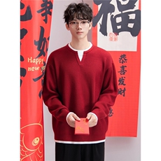 圣诞新年毛衣红色毛线衣男本命年内搭情侣针织衫1008-LM53599-P55，男装针织衫/毛衣，星座1008