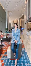 秋装格子西装，女装西装，米壹