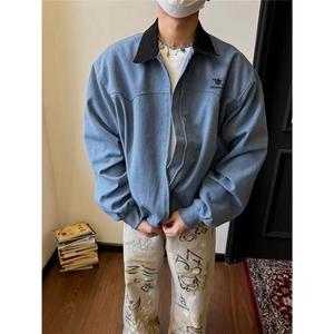 美式春秋新款慵懒帆布夹克外套男女潮流宽松复古潮牌工装外衣网图图片