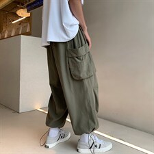 日系复古多口袋阔腿工装裤男潮牌宽松百搭抽绳束脚休闲裤K772-P35，男装休闲裤，星座1008-1