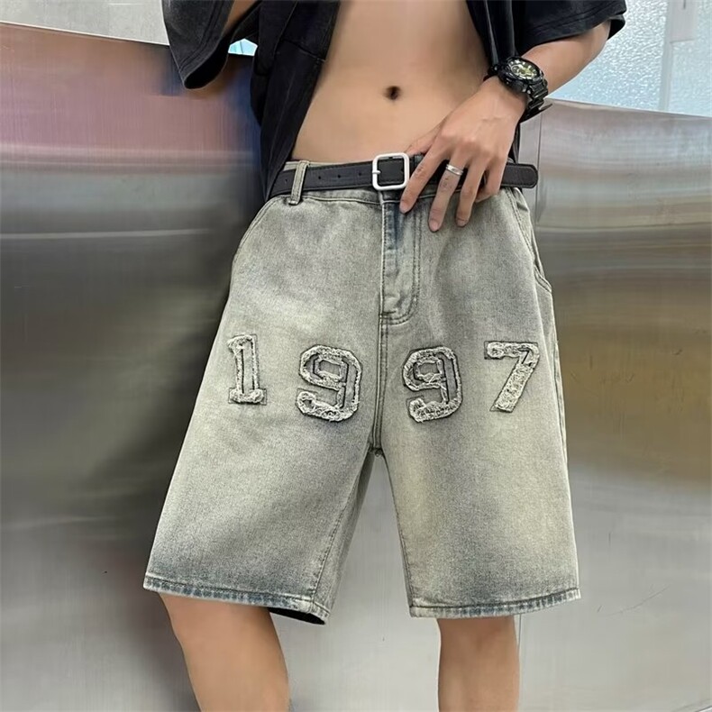 美式个性牛仔短裤男刺绣痞子帅气2026夏季新款ins五分裤RK235-P39,男装牛仔裤,星座412