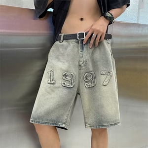 美式个性牛仔短裤男刺绣痞子帅气2026夏季新款ins五分裤RK235-P39图片