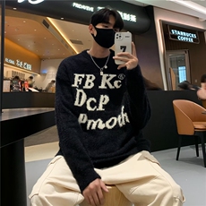 字母高级感圆领毛衣男女秋冬新款高街bf慵懒风针织衫QY57P55，男装针织衫/毛衣，星座1116-2