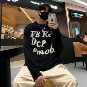 字母高级感圆领毛衣男女秋冬新款高街bf慵懒风针织衫 QY57 P55图片