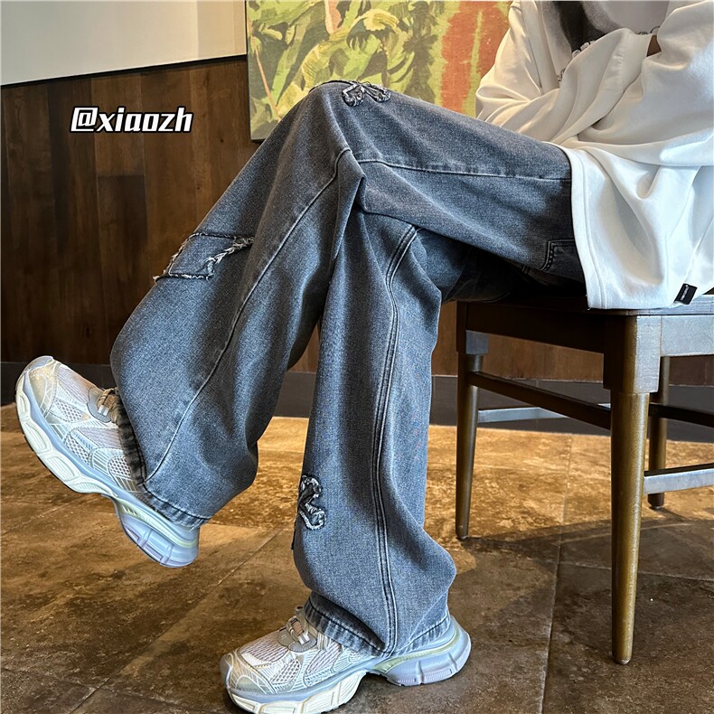 XZ616 秋季新款贴布毛边闪电十字架休闲牛仔裤 TY1076 特P65控78图片