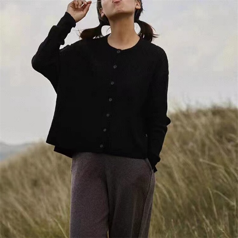 时尚宽松大码女装羊毛衫舒适百搭坑条侧扣开衫外套,女装羊毛衫,泰沅羊绒