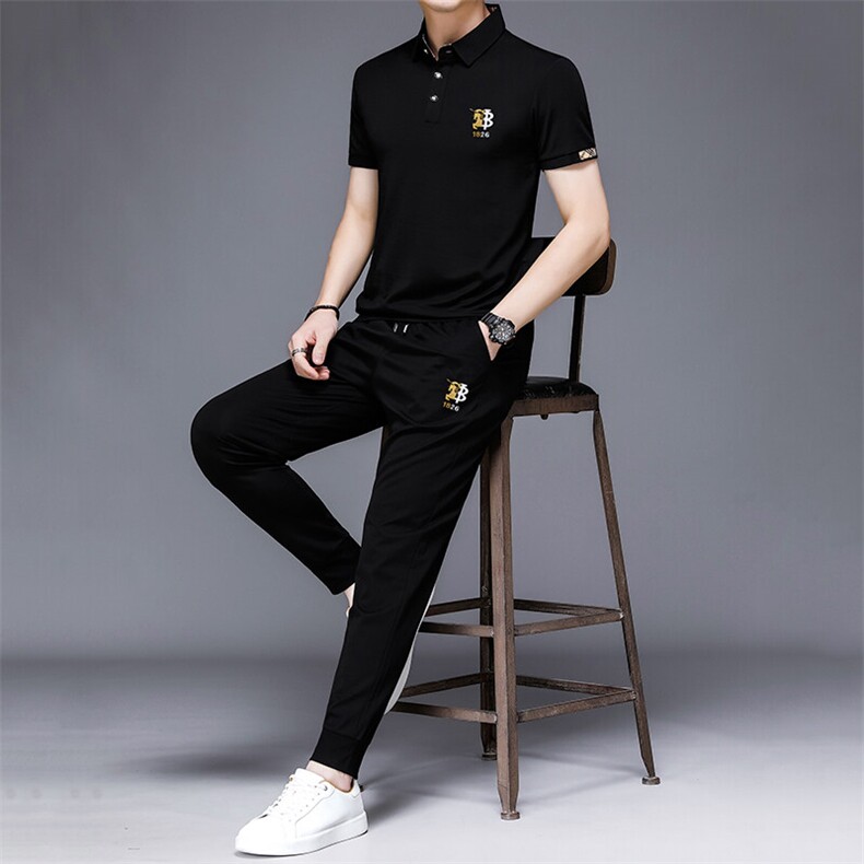 HP504夏季新款男士休闲套装刺绣男装百搭二件套,男装休闲套装,电商B360