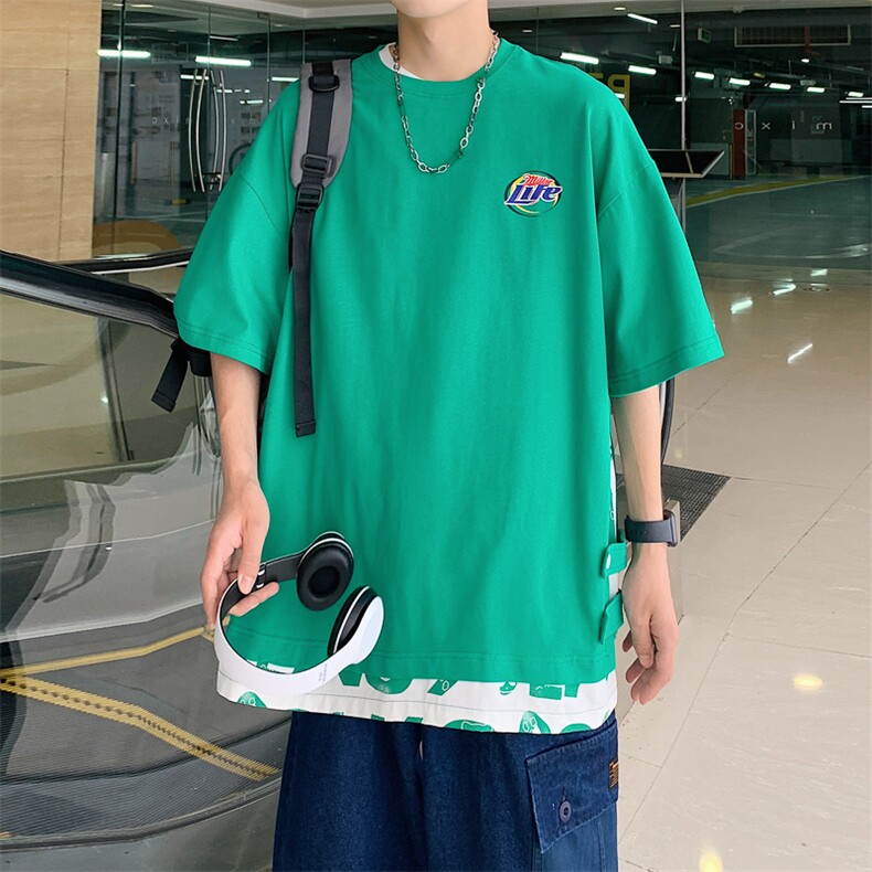 数据！设计感拼接撞色短T恤夏季宽松休闲男上衣XT226-P45控68,男装T恤,电商B370