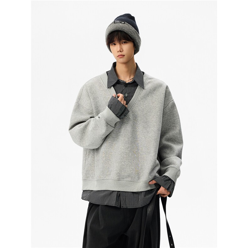 【现货】XZ1218WY8005特价P48美式高街假两件衬衫拼接卫衣,男装衬衫,星座1218（原611-3）
