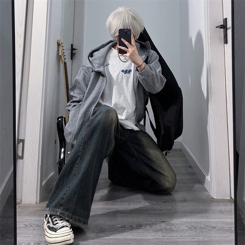抖音得物高品质秋冬美式高街重磅结构辑明线纹理连帽卫衣外套W111,女装短外套,电商A486-1