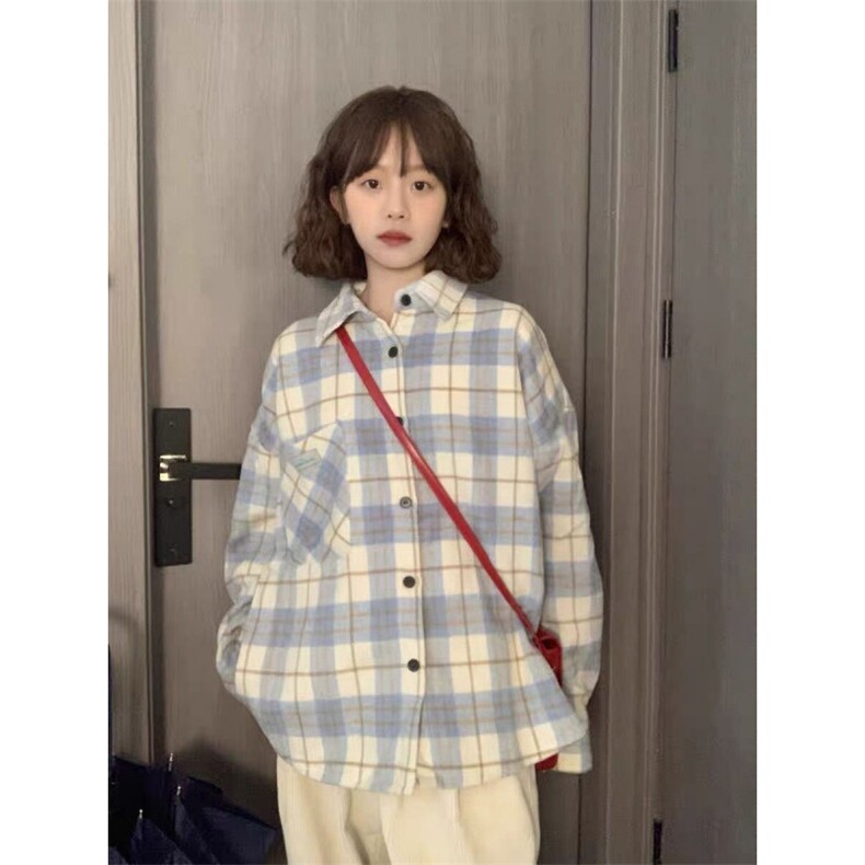 TC529-P45格子衬衫女薄款日系新款宽松休闲百搭小众长袖衬衣,女装衬衫,星座617A-2