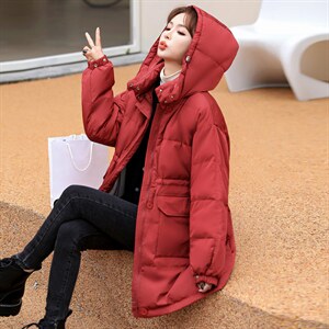 羽绒服女冬季2021新年红圣诞时尚修身过膝冬中长鸭绒品牌外套图片