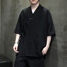 新中式潮风上衣短袖提花民族风汉服唐装开衫中性T2401-P65，男装T恤，电商A227