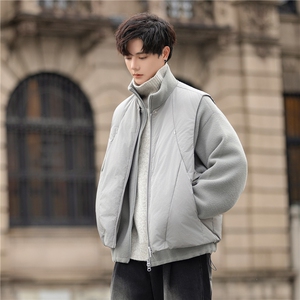 立领拼接羽绒服男士外套白鸭绒韩版潮流加厚冬装F5523-P455控798图片