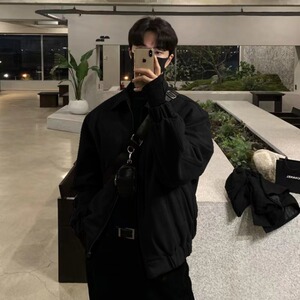 麂皮绒韩系春秋外套男士痞帅高街夹克秋季高级感风格穿搭潮流衣服图片