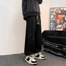 Q2137-TP55控价78秋季新款麂皮绒简约百搭潮牌星星宽松休闲裤男，男装休闲裤，电商A102-1