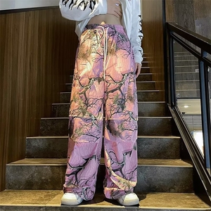 美式复古休闲裤显瘦树枝印花百搭设计感绑带直筒阔腿裤UK212-P35图片