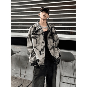 现货得物二开 扎染牛仔破坏废土风痞帅cleanfit牛仔衣JK1188-P68图片