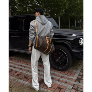 白花灰色运动卫裤男款春秋季重磅美式cleanfit裤子休闲直筒微喇裤图片