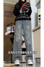 痞帅时尚个性休闲长裤潮牌直筒破洞设计百搭牛仔裤K606TP48控78，男装牛仔裤，电商A102B