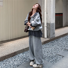 秋装格子撞色连帽卫衣+格子拼阔腿裤两件套2C050-1286-P185-K288，女装套装/套裙，2C050