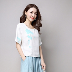 新款女装宽松印花T恤舒适透气时尚百搭夏季必备单品，女装T恤，秋牧寒烟