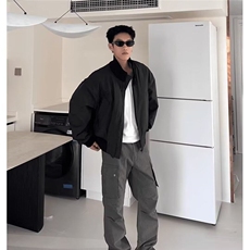 美式时尚潮流短款设计复古插袋螺纹宽松廓形飞行立领外套，男装夹克，星座506A
