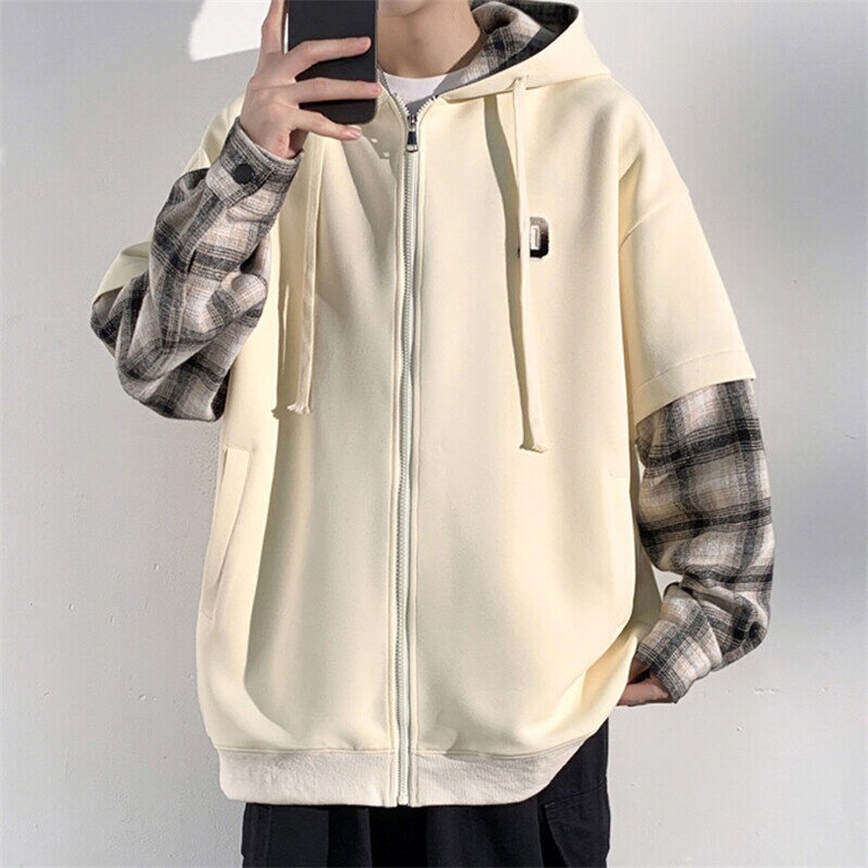 2025春季新款港风光影墙大码假两件菠萝格卫衣M-5XHW24758-P85,男装卫衣,电商A022