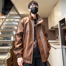 立领夹克男秋季宽松水洗皮衣潮茄克外套休闲A266-PY008-P75控138，男装夹克，电商A266
