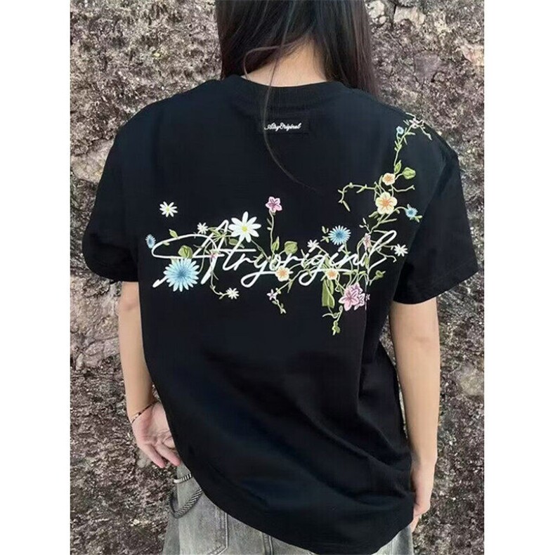 美式复古高街基础款植物花卉手绘字母印花宽松短袖T恤TA25,男装T恤,星座1116A（原606A-3）