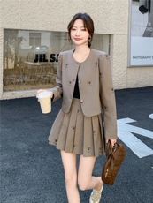 主推现货-2025年秋季新款气质小香风套装百褶裙两件套女，女装套装/套裙，霓裳依族