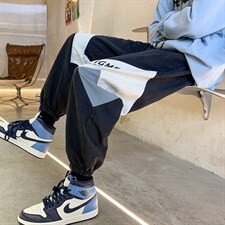 港风2024秋冬新款撞色拼接宽松束脚运动休闲潮牌裤子2111-P45控69图片