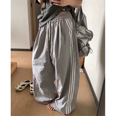 垂感高腰运动休闲裤女秋冬新款小众设计感宽松条纹抽绳裤KA8028，男装休闲裤，星座1116A（原606A-3）