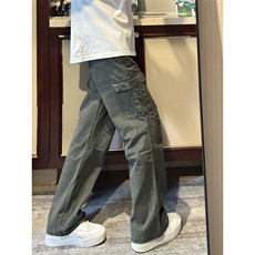 GZK112LL-特P55cleanfit军绿色工装裤男款宽松直筒阔腿裤，男装休闲裤，星座1007（原301D）