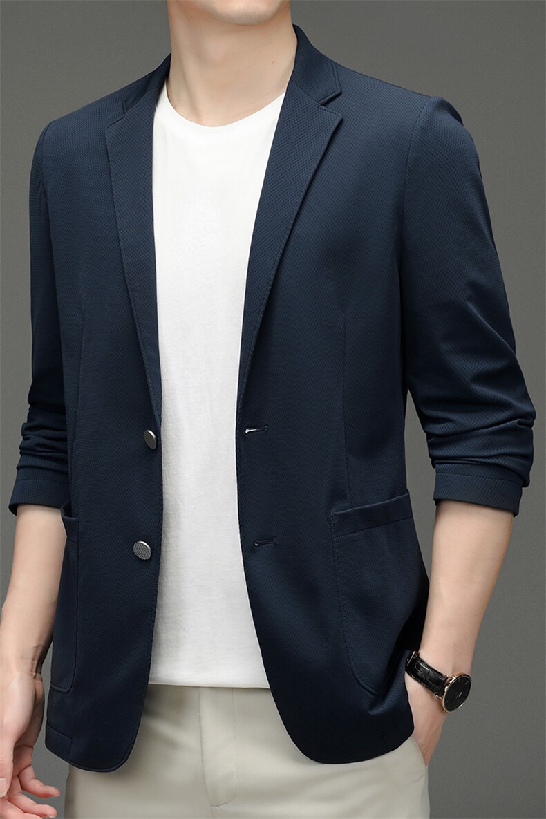 上衣中老年2023年翻领时尚口袋单排扣春季长袖西服SL3026,男装西服,电商B212（原钱塘6029）