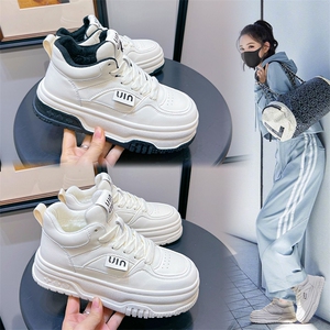 真皮高帮小白鞋女2023冬季新款厚底加绒加厚保暖板鞋休闲百搭女鞋图片