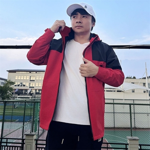 Y009拼接撞色连帽男女休闲大码团队冲锋衣户外旅游运动薄夹克潮男图片